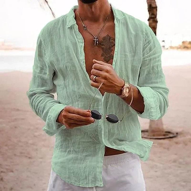 Men Casual Stand Collar Linen Beach Shirt - Shirt - Thefound - Mad Fly Essentials