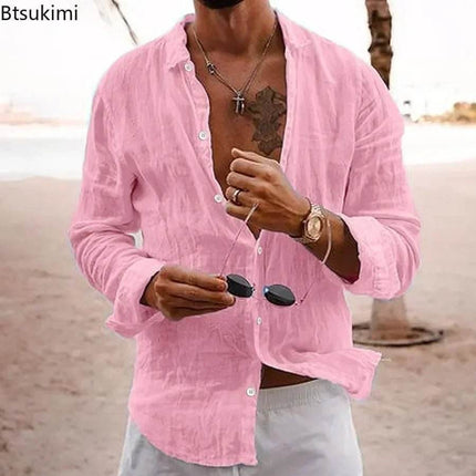 Men Casual Stand Collar Linen Beach Shirt - Shirt - Thefound - Mad Fly Essentials