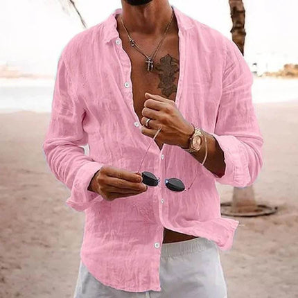 Men Casual Stand Collar Linen Beach Shirt - Shirt - Thefound - Mad Fly Essentials