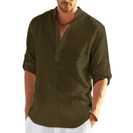 Men Solid Long Linen Casual Shirt - Shirt - TrendSetter - Mad Fly Essentials