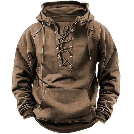 Men Solid Medieval Lace - Up Long Hoodies - Hoodies - JML - Mad Fly Essentials