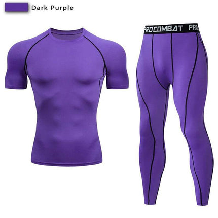 Men Solid Purple Black Compression Fitness Set Tracksuit - Tracksuit - Day south valley - Mad Fly Essentials