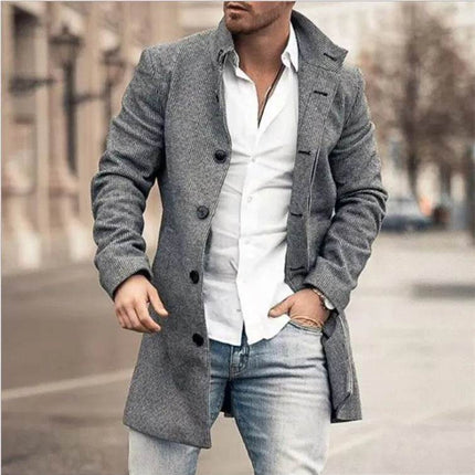 Men Stand - Collar Long Pocket Coat Jacket - Jacket - BC - Mad Fly Essentials