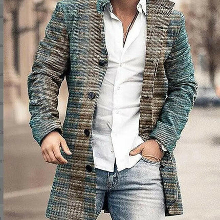 Men Stand-Collar Long Pocket Coat.