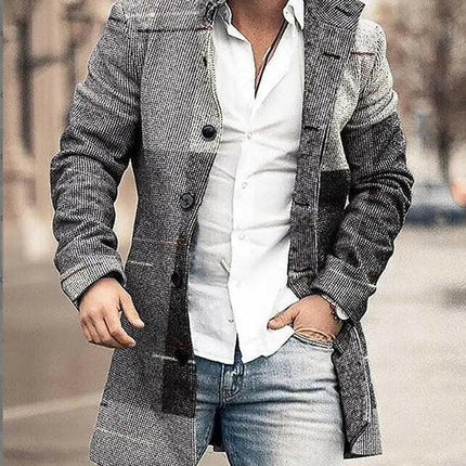 Men Stand-Collar Long Pocket Coat.
