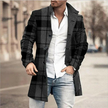 Men Stand-Collar Medium Long Pocket Coat