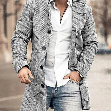 Men Stand-Collar Long Pocket Coat - Mad Fly Essentials