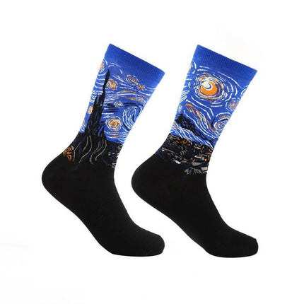 Men Starry Night Van Gogh Retro Mid - Tube Socks - Socks - Smile Socks - Mad Fly Essentials