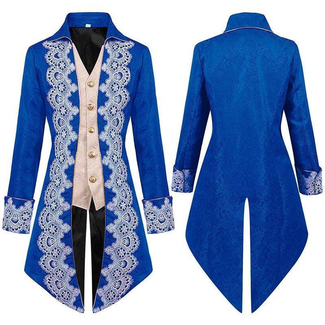 Mens Male Vintage Slim Medieval Retro Halloween Punk Cosplay Costume Gold Edge Coat Gothic Tailcoat Costume Vintage Tuxedo Halloween Coats Men All Jacket, Dark Blue Mens Male Vintage Slim Medieval Retro Halloween Punk Cosplay Costume Gold Edge Coat Gothic Tailcoat Costume Vintage Tuxedo Halloween Coats Men All Jacket, Dark Blue