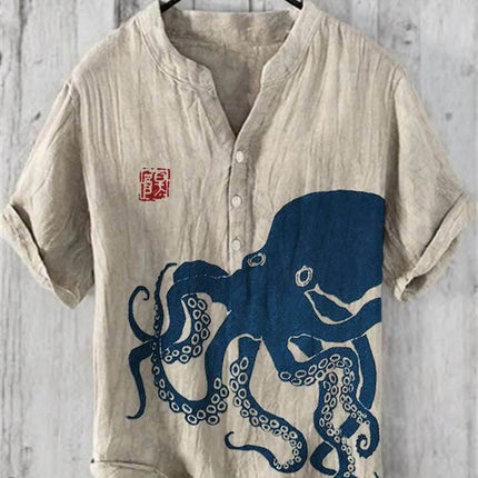 Men TIKI Red Octopus 3D Animal Hawaiian Shirt - Shirt - Wuiliy - Mad Fly Essentials