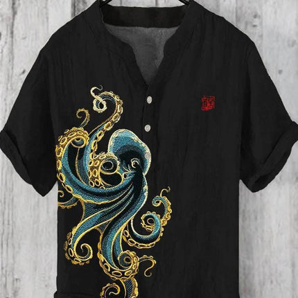 Men TIKI Red Octopus 3D Animal Hawaiian Shirt - Shirt - Wuiliy - Mad Fly Essentials