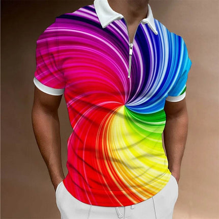 Men Turn - Down Zipper Polo 3D Shirt - Shirt - TrendSetter - Mad Fly Essentials