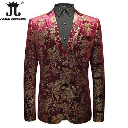 Men Velvet Silver Purple Blue Business Formal Paisley Blazer - Blazer - Btsukimi - Mad Fly Essentials