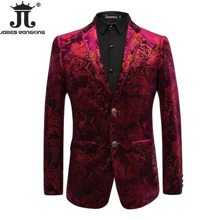 Men Velvet Silver Purple Blue Business Formal Paisley Blazer - Blazer - Btsukimi - Mad Fly Essentials