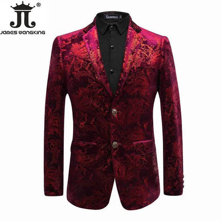 Men Velvet Silver Purple Blue Business Formal Paisley Blazer - Blazer - Btsukimi - Mad Fly Essentials