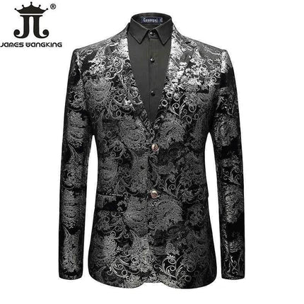Men Velvet Silver Purple Blue Business Formal Paisley Blazer - Blazer - Btsukimi - Mad Fly Essentials