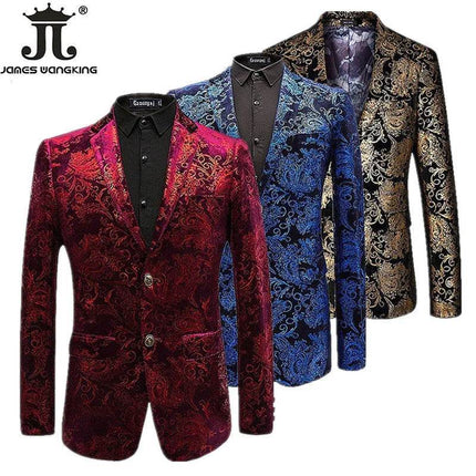 Men Velvet Silver Purple Blue Business Formal Paisley Blazer - Blazer - Btsukimi - Mad Fly Essentials