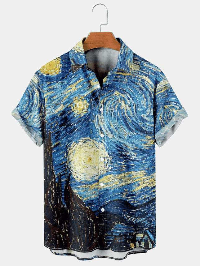 Men Vintage Graphic Van Gogh Hawaiian Shirt - Mad Fly Essentials