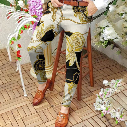 Men Vintage Pattern Slim Fit Business Casual Pants - Pants - Fanweilin - Mad Fly Essentials
