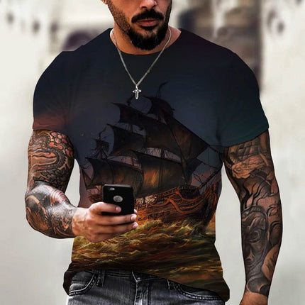 Men Vintage Pirate Crew - Neck Summer 3D Shirt - Shirt - oufisun - Mad Fly Essentials