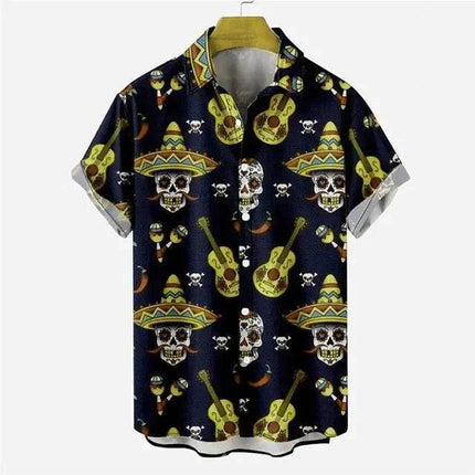Men Vintage Skull Print 3D Hawaiian Shirt - Shirt - Animal Elements - Mad Fly Essentials