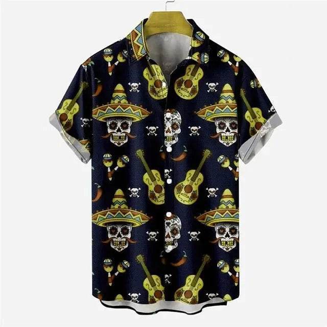 Men Vintage Skull Print 3D Hawaiian Shirt - Shirt - Animal Elements - Mad Fly Essentials