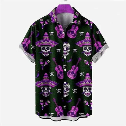 Men Vintage Skull Print 3D Hawaiian Shirt - Shirt - Animal Elements - Mad Fly Essentials