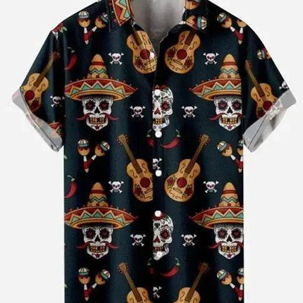 Men Vintage Skull Print 3D Hawaiian Shirt - Shirt - Animal Elements - Mad Fly Essentials