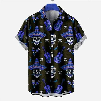 Men Vintage Skull Print 3D Hawaiian Shirt - Shirt - Animal Elements - Mad Fly Essentials