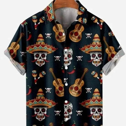 Men Vintage Skull Print 3D Hawaiian Shirt - Shirt - Animal Elements - Mad Fly Essentials