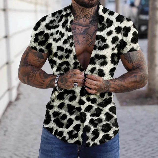 Men Vintage Turn Down Collar Leopard Shirt - Mad Fly Essentials