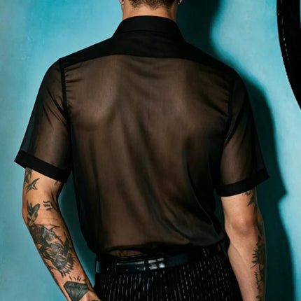 Mens Clubwear Cuban Collar Transparent Party Tops - Mens Clubwear - Cailaoban - Mad Fly Essentials