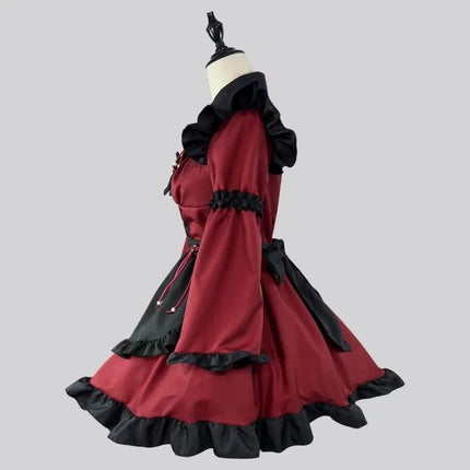 Midi Dress Women Gothic Red Black Maid Costume - MIDI Dress - InsDoit - Mad Fly Essentials