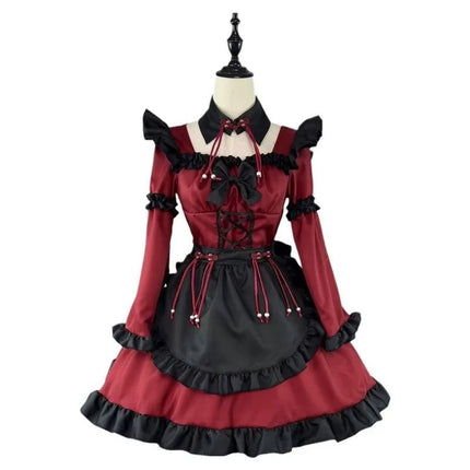 Midi Dress Women Gothic Red Black Maid Costume - MIDI Dress - InsDoit - Mad Fly Essentials