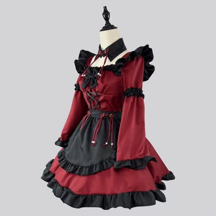 Midi Dress Women Gothic Red Black Maid Costume - MIDI Dress - InsDoit - Mad Fly Essentials