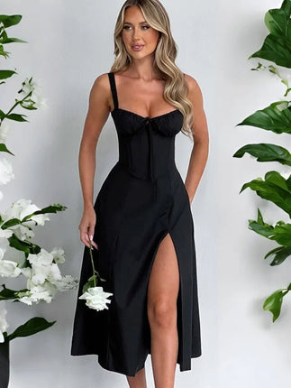 Midi Dress Women Summer Floral Blue Dress - MIDI Dress - Gothica - Mad Fly Essentials