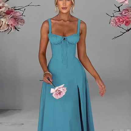 Midi Dress Women Summer Floral Blue Dress - MIDI Dress - Gothica - Mad Fly Essentials