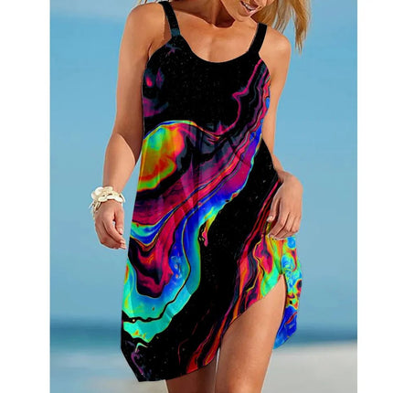 Mini Dress Women Gradient Rainbow Bohemian Dress - Mini Dress - Mozision - Mad Fly Essentials