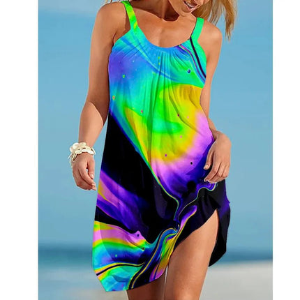 Mini Dress Women Gradient Rainbow Bohemian Dress - Mini Dress - Mozision - Mad Fly Essentials