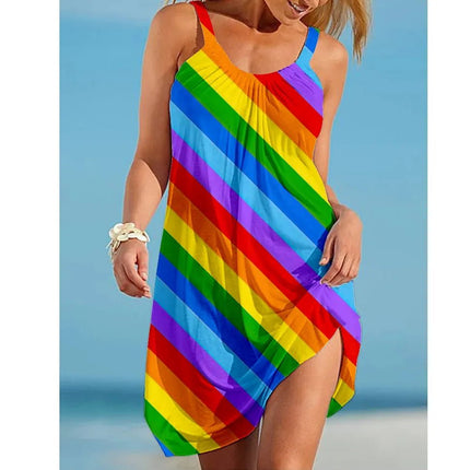 Mini Dress Women Gradient Rainbow Bohemian Dress - Mini Dress - Mozision - Mad Fly Essentials