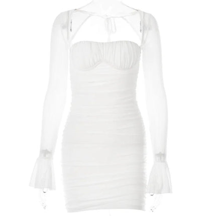 Mini Dress Women Hollow Out Pleated Wrap Dress - Mini Dress - ARTGAT - Mad Fly Essentials