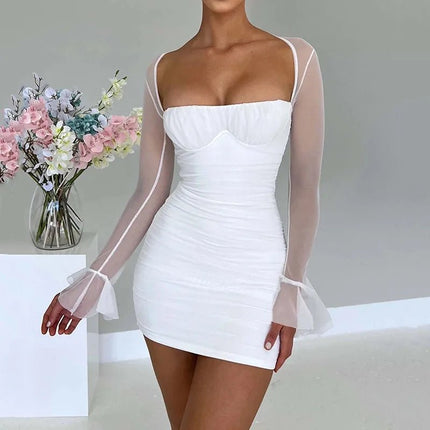 Mini Dress Women Hollow Out Pleated Wrap Dress - Mini Dress - ARTGAT - Mad Fly Essentials