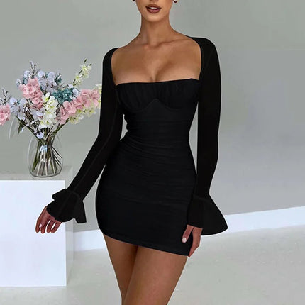 Mini Dress Women Hollow Out Pleated Wrap Dress - Mini Dress - ARTGAT - Mad Fly Essentials