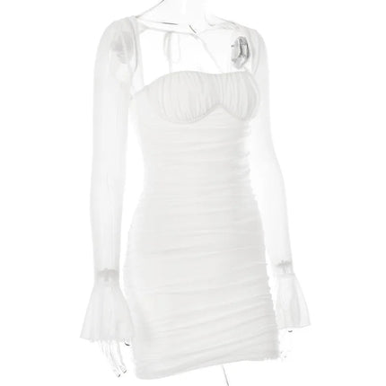 Mini Dress Women Hollow Out Pleated Wrap Dress - Mini Dress - ARTGAT - Mad Fly Essentials