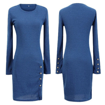 Mini Dress Women Solid Button Long Sleeved Dress - Mini Dress - Jocoo Jolee - Mad Fly Essentials
