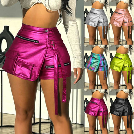 Mini Skirt Women Leather Patchwork Shorts Zipper Skorts - Mini Skirt - AKYZO - Mad Fly Essentials