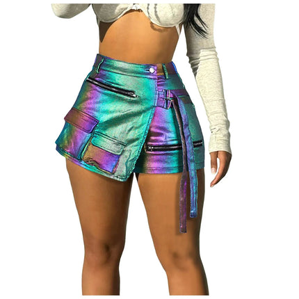 Mini Skirt Women Leather Patchwork Shorts Zipper Skorts - Mini Skirt - AKYZO - Mad Fly Essentials