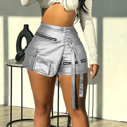 Mini Skirt Women Leather Patchwork Shorts Zipper Skorts - Mini Skirt - AKYZO - Mad Fly Essentials