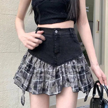 Mini Skirt Women Patchwork High Waist A-Line Denim Skirt - Mini Skirt - AOMEI - Mad Fly Essentials