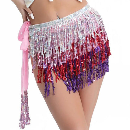 Mini Skirt Women Sequin Tassel Belly Dancing Skirt - Mini Skirt - AILINGE - Mad Fly Essentials